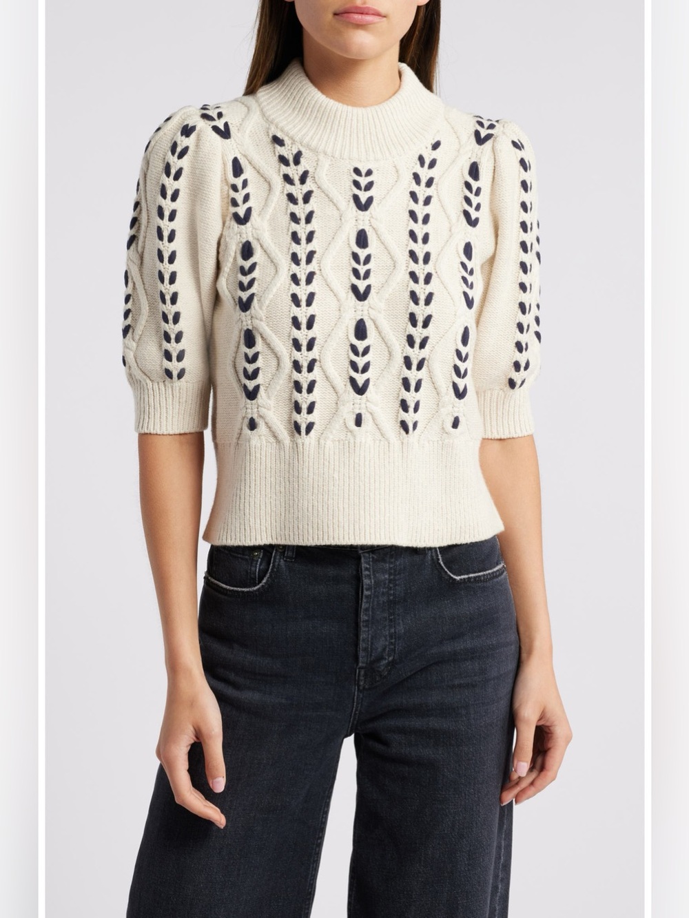 Rails Addy Sweater Cable Knit Puff Short Sleeve Pullover Womens S